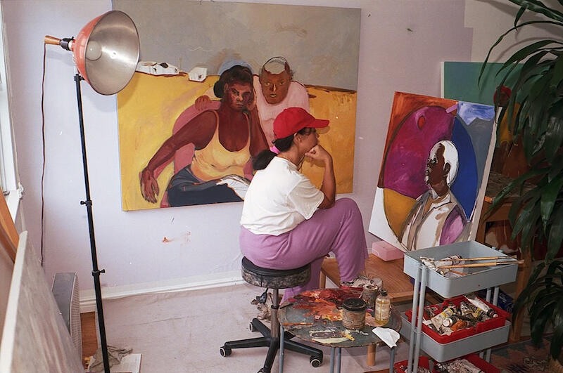 Hana Ward at her painting easel