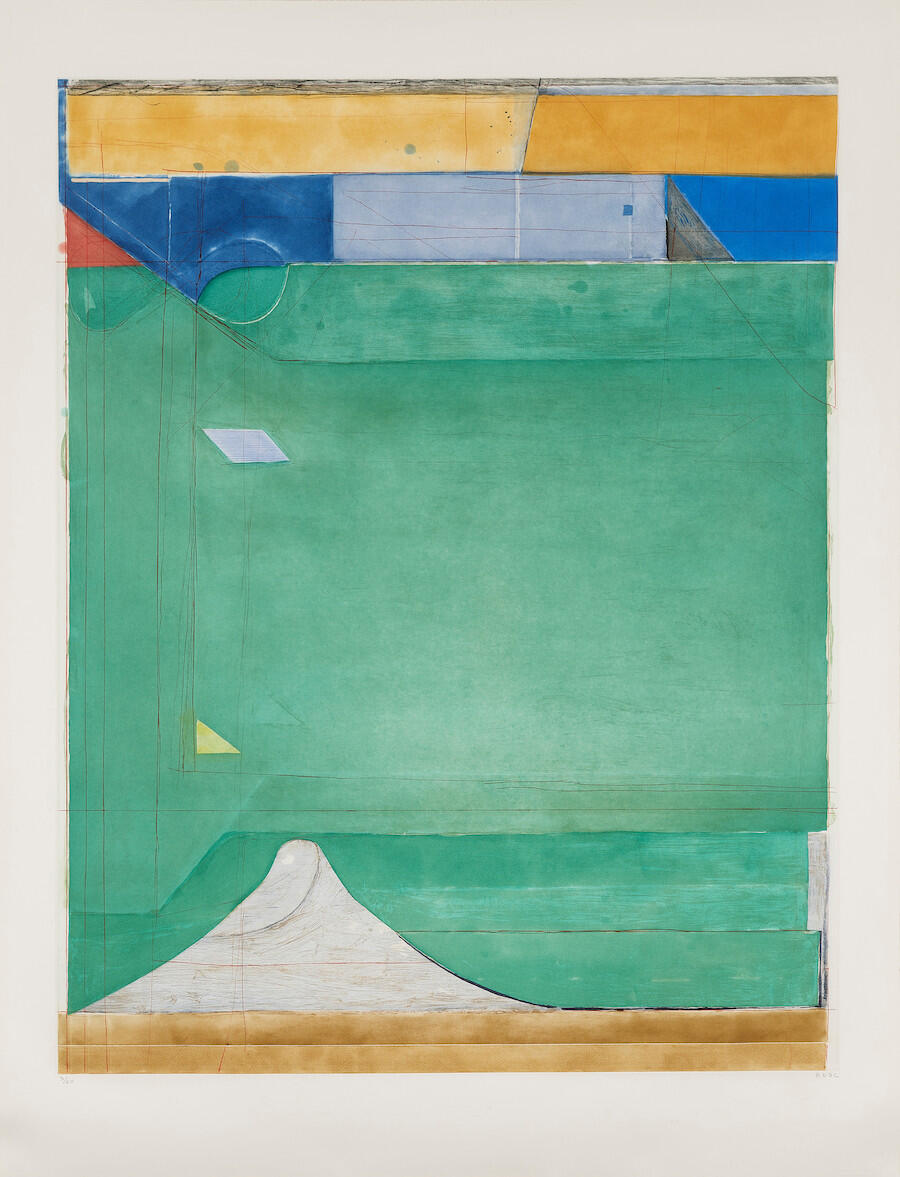 Richard Diebenkorn Green, 1986 Color spit bite aquatint with soft ground aquatint and drypoint 53.74" x 41.5" (136.5 cm x 105.4 cm) Edition of 60 $500k-1m